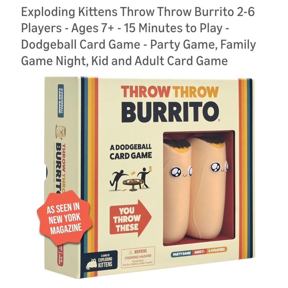 Exploding Kittens Throw Throw Burrito Dodgeball Card Game Ages 7 Plus Party Game
